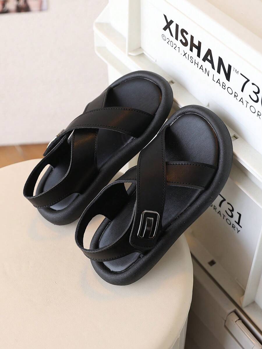 儿童夏季凉鞋，棕色男童款，白色幼儿男童款，经典简约风格 - 黑色 - 查看 1