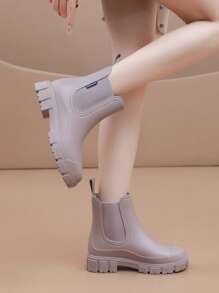 女士新款弹力口雨靴，中筒雨鞋，切尔西防水防滑户外中筒靴 - 杏色 - 查看 4