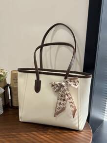 Modischer einfarbiger Schal Deko PU-Leder Shopper, retro minimalistischer lässiger Umhängetaschen, Handtasche mit großer Kapazität für Pendler, geeignet für Frauen