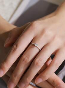 1pc 925 Sterling Silver Simple Dazzling Zirconia Finger Ring The Perfect Gift For Women's Holiday Or Anniversary