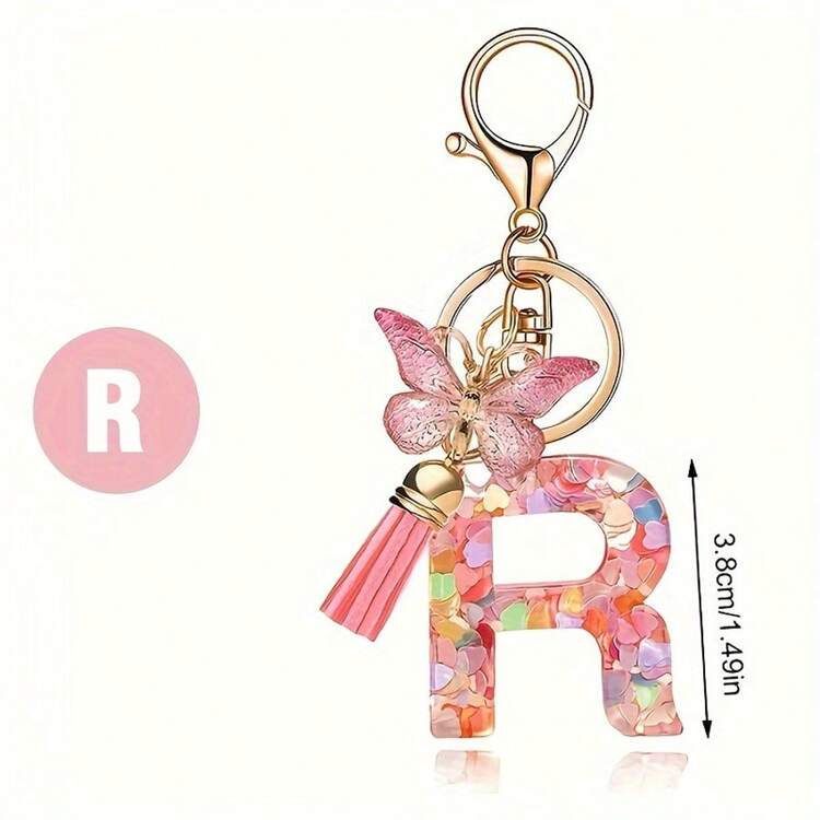 Letter Shaped Pink Love Resin Keychain, 26 Alphabet AB Glue Key Chain - Q - View 28