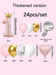 24pcs/Set 1st Birthday Crown Foil Balloons Boy Girl Party Decorations