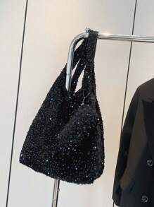 2 pièces Ensemble comprenant un porte-monnaie, un grand cabas pailleté de mode à capacité élevée, un sac à main d'épaule, pailleté brillant tout autour, sac fourre-tout pour l'extérieur/les courses, grand sac à main, style de rue Y2K, pochette de soirée