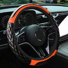 1 Stück 3D gestickter Carbonfiber Kunstlederlenkradüberzug, universell passend für 14,5-15 Zoll, Autoinnenausstattungszubehör, unisex, ohne inneren Ring