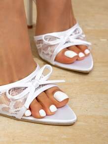 Spring/Summer Women's Fashion Banquet Party Bowknot White Satin Pointed Toe PU Sole High Heel Sandals Valentines,Stilletos Heels - White - View 6