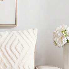 1pc Plush Geometric Pattern Cushion Cover, Bohemian Style, Suitable For Living Room, Bedroom, Home Decor, All Seasons - Milky White - View 5
