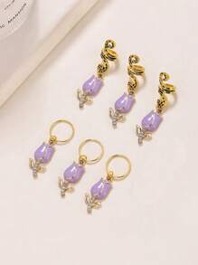 6件套万圣节装饰男女合金花朵吊坠假发头饰散头饰辫子发扣街头甜美酷辣妹风格头饰个性时尚朋克街拍辫子头饰 - 彩色 - 查看 10