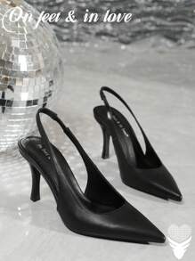 On feet& in love Fall/Winter 2025 Women's Elegant Slingback Pointed Toe Stiletto Heel Pumps, Suitable For Dresses And Wedding Attire, Elegant - Black - View 3