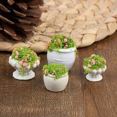 6pcs/4pcs/2pcs/1pc Mini Flower Beds, Mini Flower Vases Model, Outdoor Artificial Landscape Flower Pot Bonsai, Building Sandbox Miniature Scene Decor Flower Stand, Dollhouse Miniature Plant Model, Finished Flower Pot Landscape Flower Pot