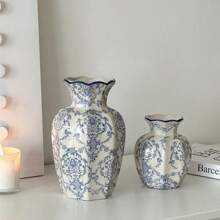 One Hand-Painted Blue And White Ceramic Vase In Vintage-Style For Flowers, Suitable For Living Room, Bedroom, Balcony Decoration, For Dried Flowers, Artificial Flowers & As An Ornament,Home Decor,Flower Vase,Centerpiece,Table Decor Rama Decoration Rama Gifts Birthday Graduation Room Decor Glass Vase