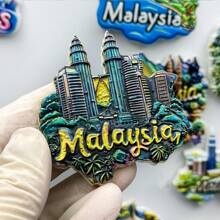 1/2pcs Malaysia Petronas Twin Towers Kuala Lumpur Travel Souvenir Refrigerator Magnet, Tropical Rainforest Hibiscus Blue Lake Home Decor Magnets, Meaningful Creative Gift For Office, Kitchen, Cabinet, Southeast Asia Trip Durian Car - Multicolor - View 13