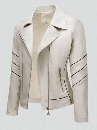 Damkläder för vår och höst, tunn PU-läderjacka, långärmad, avslappnad, het och såld kort läderjacka, vit, modern och mångsidig, lämplig för vardagsbruk, vänner, dejting, fleece