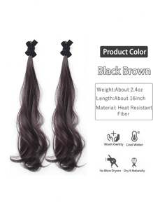 16 英寸黑棕色辫子马尾辫接发 2 件自然波浪合成假发 - 彩色 - 查看 10