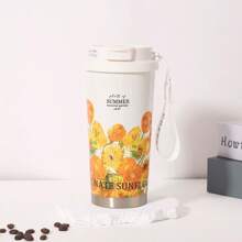 1 Pc 316 Stainless Steel Vacuum Insulated Water Bottle With Carry Strap, Lily Flower Pattern Coffee Cup, Portable Double-Wall Tumbler With Straw, Unisex Office Cup Back To School