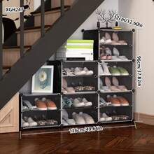 经济型多层塑料鞋架柜带门，防尘收纳，新时尚家居入口 - 彩色 - 查看 3