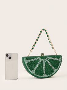 Semicircle Glitter Bling,Shiny Glamorous,Elegant,Exquisite Rhinestone Decor Box Bag Glamorous Handbag,Evening Bag For Party Girl,Woman,For Female Perfect For Party,Wedding,Prom,Dinner/Banquet,Best Gift For Women, Perfect For Party Wedding - Green - View 6