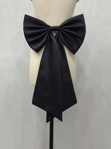 1件裝 玫瑰紅緞面單層後蝴蝶結 39cm+ 長緞帶 55cm 腰部布料裝飾配件 - 彩色 - 查看 5