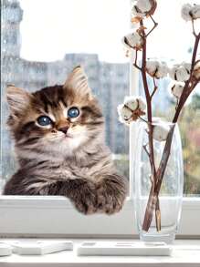 1pc Cute Brown Cat Window Sticker, With Open Mouth Yellow Cat Window Decoration Sticker, Contemporary Cute Cat Window Cling, PVC Easy Stick-On And Removal, (Size:6.29*7.08in) For Glass Doors Windows & Ceramic Wall Decor, High-End Animal Sticker., Stickers, Wall Decal, Vinyl Decal For Home Decorations, Spring Decoration Items Refresh Your Home, Rama Decoration Stickers Personalised Stickers