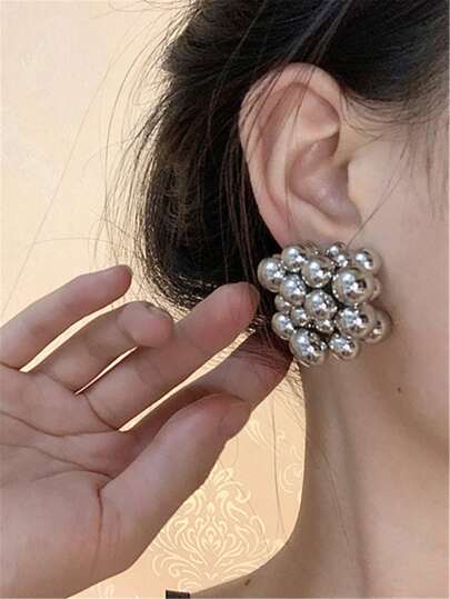 1 Pair Handmade Beaded Woven Stud Earrings For Women, Modern Style Fashion Accessories Earrings For Party And Evening