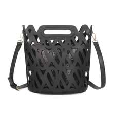 Borsa a tracolla casual da donna con inserto traforato - nero - Visualizzare 1