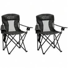 2PCS Collapsible Folding Camping Chairs, Heavy Duty With Cooler Bag, Storage Pocket, Waterproof Bag, 325LBS Support, Black - Black - View 2