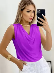 Women's Suplex Tank Top With Simple Boba Collar For Summer - Red Violet - View 1