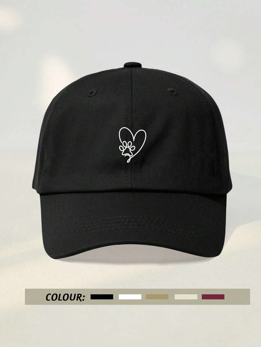 1pc Women's Adjustable Baseball Cap With Heart & Dog Paw Prints, Multi-Color Options, Comfortable Breathable Sunshade Hat For Outdoor Sports, Suitable For Daily Commute - Multicolor - View 1