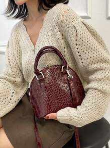 Bolso de mano de concha con estampado de cocodrilo, adecuado para uso diario - Burdeos - Ver 10