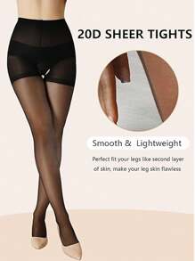 2双女士透明开口连裤袜，20D高腰绑带紧身裤，适合搭配连衣裙，圣诞礼物 - 彩色 - 查看 3