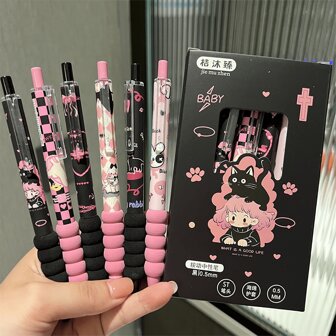 1 Set/6 Cute Sweetheart Girl Gel Pens|Soft Pen|Ins Style|Highly Attractive|ST Head|Quick Drying| Pen|Stain-Resistant, Smooth Writing, Comfortable Grip, Suitable For Exams, Offices, Signatures, Boys And Girls Schools, Students, Stationery, School Supplies Back To School