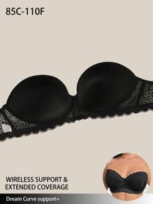 Soutien-gorge sans bretelles avec empiècements en dentelle et armatures, lingerie confortable pour femmes grande taille
