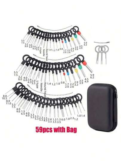 59 Stücke professionelles Kabelbaum-Einsetzwerkzeug-Set, Werkzeugsatz zum Entfernen von Autoanschluss-Terminals, mit Aufbewahrungsbox, batteriefrei und manuell betrieben