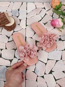 Girl's Flower Slipper, Open Toe Flat Casual Beach Sandal, Versatile - Pink - View 2