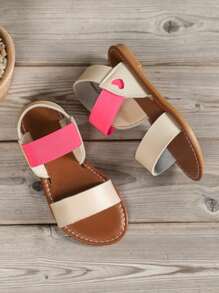 1 Par de Sandálias Planas para Crianças Design Novo, Parte Superior Decorativa Colorblock, Sapatos de Praia da Moda e Fofos