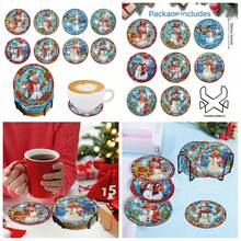 8pcs/Set DIY Christmas Diamond Painting Coasters With Holder Anti Slip Wood Diamond Art Painting Christmas Coasters Crystal Rhinestones Diamond Art Christmas Coasters For Adults - Multicolor - View 10