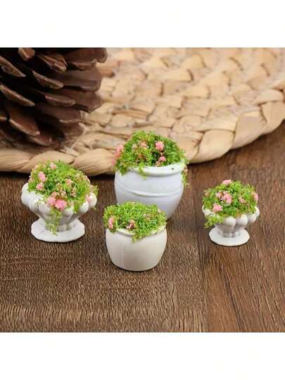 6 piezas/4 piezas/2 piezas/1 pieza Minijardines de flores, Minivacías de flores, Macetas de flores artificiales para paisaje exterior, Decoración de escena en miniatura para maqueta, Maceta con flores en miniatura para casa de muñecas, Maceta con paisaje floral terminada