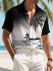 Camisa de hombre con estampado 3D de árbol de coco degradado de verano