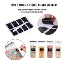 THELIFE Bộ hộp đựng ngũ cốc 1/2/3/4 gói, hộp đựng thực phẩm kín bằng nhựa 2,5L/5,0L đựng ngũ cốc, đồ ăn nhẹ và đường, bộ hộp đựng ngũ cốc 1/2/3/4 miếng có nhãn bảng đen - Đen và trắng - Xem 9