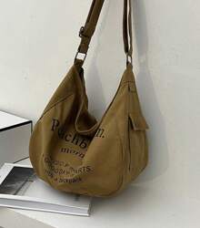 Women's Fabric Crossbody Bag Adjustable Shoulder College Bag - Marrón - Ver 2