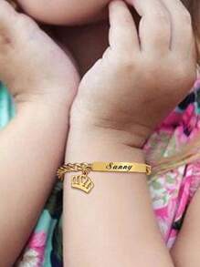 1 件儿童定制名字雕刻皇冠手链带链，个性化名字链手链，送给她、圣诞节、母亲节、女朋友、情人节、感恩节、毕业典礼、婚礼的礼物 - A - 查看 7