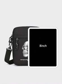 这款时尚黑色牛津布单肩包，配有可调节肩带，大容量休闲斜挎手机包，适合男士使用，饰有骷髅和玫瑰印花，是情人节、万圣节旅行者的理想礼物，也可作为帆布手提包、相机包、万圣节配饰、侧包或旅行包使用。 - 彩色 - 查看 5