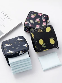 1pc Cartoon Printed Cute Feminine Sanitary Pad Bag, Zipper Closure Portable Lightweight Storage Pouch, Waterproof Small But Spacious Coin Purse, Multi-Purpose Organizer Bag, Gift For Women - Multicolor - View 9