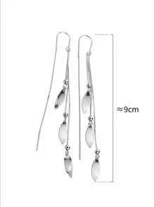 1 paire de boucles d'oreilles élégantes en torsion en forme de losange en argent sterling 925, boucles d'oreilles à longues franges en feuille pour femmes, bijoux de luxe haut de gamme, cadeau de mode