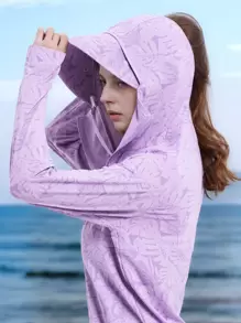 1 件女式轻质连帽防晒夹克，2024 新款情侣款迷彩，可拆卸抽绳，UPF 50+ 紫外线防护，适合春夏季 - 紫色 - 查看 6