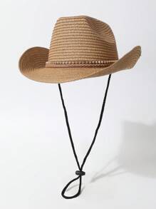1pc Women's Panama Hat, Jazz Hat, Sun Hat, Beach Hat, Woven Leather Brimmed Hat With Rivet Decor, Suitable For Beach, Hiking, Western Themed Events, Parties, Role Play, Graduation, Masquerade, Festivals, Weddings, Birthdays, Music Festivals, Spring/Summer Wear