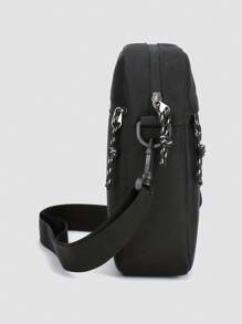 这款时尚黑色牛津布单肩包，配有可调节肩带，大容量休闲斜挎手机包，适合男士使用，饰有骷髅和玫瑰印花，是情人节、万圣节旅行者的理想礼物，也可作为帆布手提包、相机包、万圣节配饰、侧包或旅行包使用。 - 彩色 - 查看 6