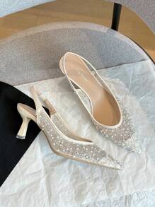 Tacones de tacón medio con apertura en la espalda, moda sexy y casual para mujer