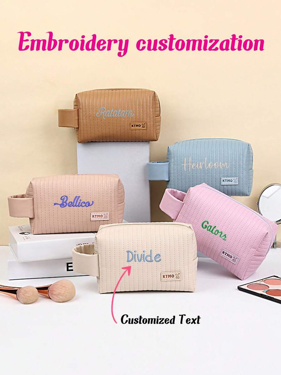 حقيبة مكياج مخططة من جلد البولي يوريثان مخصصة، حقيبة تخزين مخصصة للأحرف الأولى للفتيات، حقيبة أدوات تجميل محمولة للسفر، حقيبة غسيل كبيرة السعة، حقيبة تجميل مطرزة، هدية وصيفة العروس، هدية للأم، هدية عيد ميلاد، هدية لصديق ومعلم، هدية عيد الميلاد/العطلات، هدية نسائية مخصصة، ذكرى سنوية، عيد الميلاد، عيد الأم، هدية عيد الحب