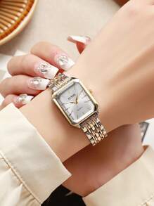 1pc Minimalist Fashion Bar Scale Dial High-Quality Steel Band Quartz Watch, Suitable As Birthday, Halloween, Year-End Promotion Gift - White - View 3