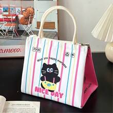 Una linda bolsa térmica de almuerzo con diseño de dibujos animados, de gran capacidad, adecuada para fiestas, picnics, campamentos, caja bento, fácil de lavar, con diseño de impresión de posicionamiento, portátil y conveniente, muy adecuada para estudiantes, trabajadores de oficina y adultos, regalos de regreso a clases, regreso a clases